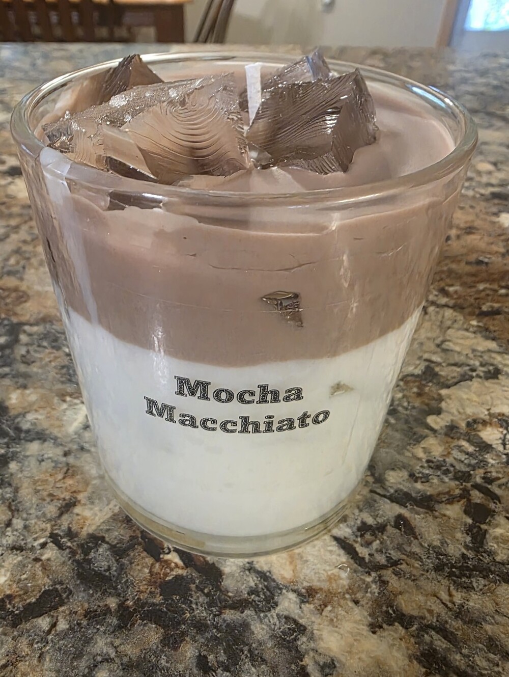 Mocha Macchiato Layered Glass Candle - White and Brown